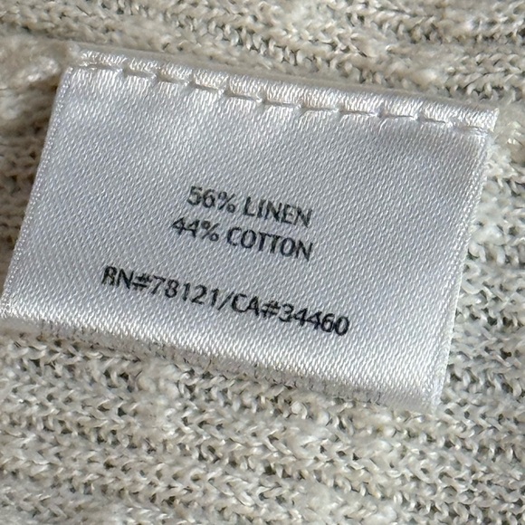 EILEEN FISHER Lightweight Linen Blend Cream Long Open Cardigan Duster Sweater L - Picture 7 of 11